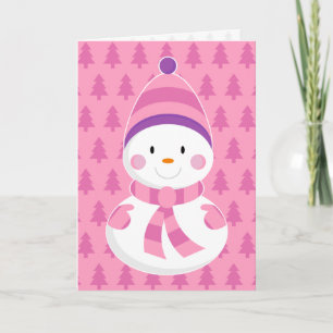 Rosa Snögubbe julkort Helgkort
