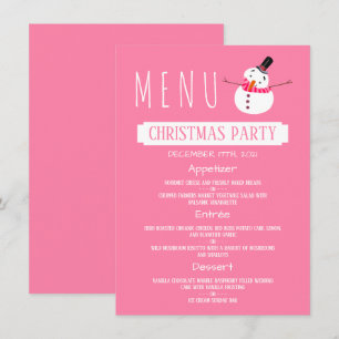 Rosa Snögubbe, Party Menu, jul Inbjudningar