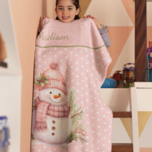 Rosa Snögubbe Polka Dot Anpassningsbar Fleece Blan