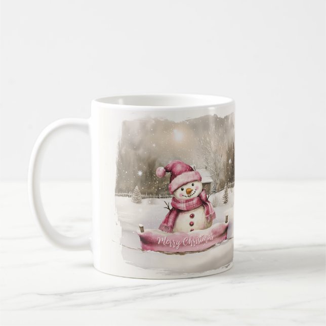 Rosa Snögubbe Vintage jul Kaffemugg (Vänster)