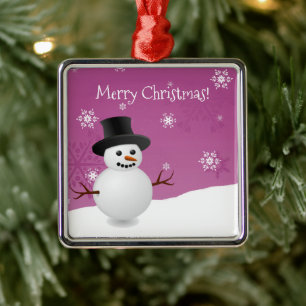 Rosa Snögubbe Winter Scene Ceramic Ornamic Julgransprydnad Metall