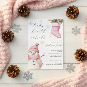 Rosa snömannen “Baby It’s Cold Outside” Bebisdusch Inbjudningar