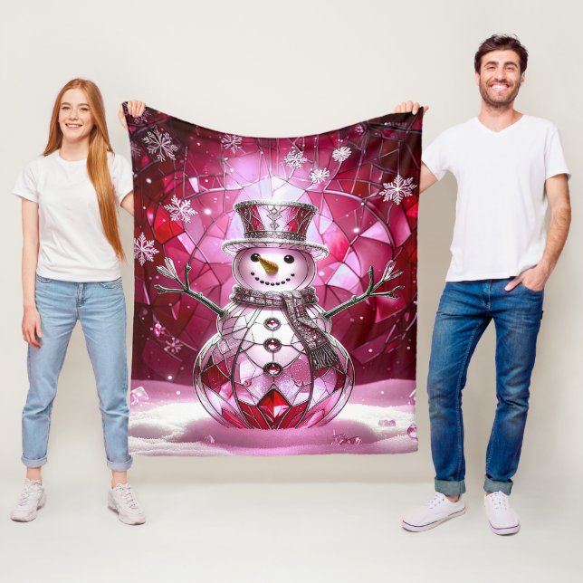 Rosa snömannen snöflingor flanellfilt fleecefilt (På plats)