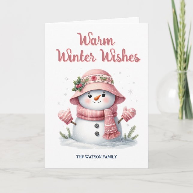 Rosa Snömannen Varm Vinterönskan   Helgkort (Framsida)