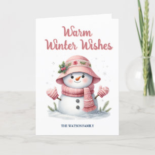 Rosa Snömannen Varm Vinterönskan Helgkort