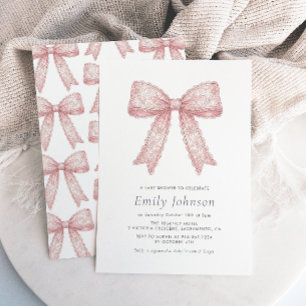 Rosa snörbåge flicka Coquette Baby Shower-inbjudan Inbjudningar