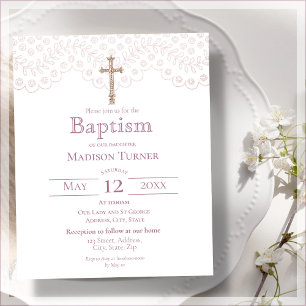 Rosa Snöre Baptism-inbjudan