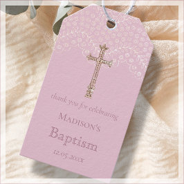 Rosa Snöre Baptism Tack Favoriter - Märkre Presentetikett