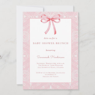 Rosa Snöre Bow Ribbon Baby Shower Brunch Inbjudningar