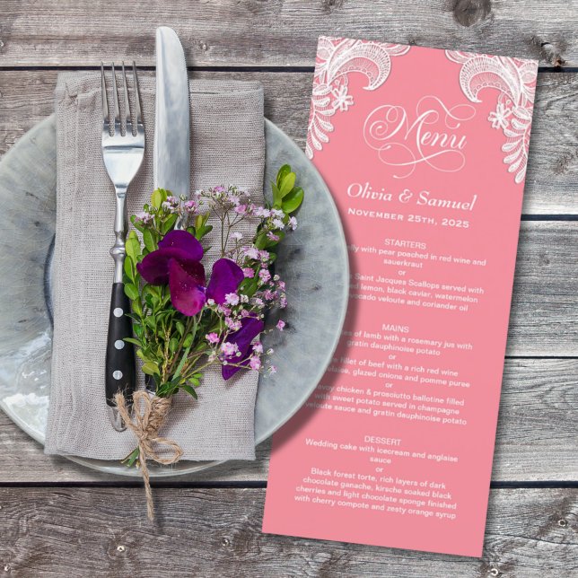 Rosa Snöre Bröllop Menu Meny (Skapare uppladdad)