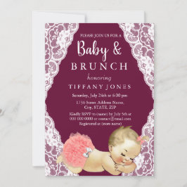 Rosa Snöre Burgundy Vintage Baby Shower Brunch Inbjudningar