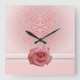Rosa Snöre Damask Beauty Ro Clock Fyrkantig Klocka