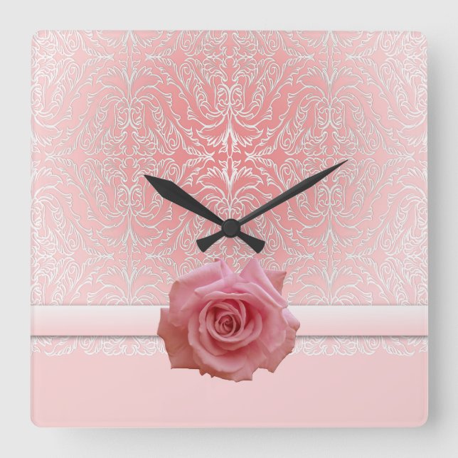 Rosa Snöre Damask Beauty Ro Clock Fyrkantig Klocka (Framsida)