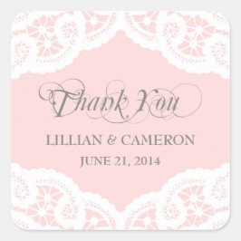 Rosa Snöre Doily Tack Name Stickers Fyrkantigt Klistermärke