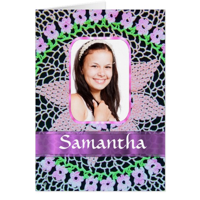 Rosa snöre fotobakgrund hälsningskort (Framsidan)