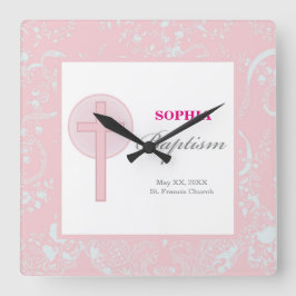 Rosa Snöre Girl Baptism Fyrkantig Klocka