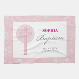 Rosa Snöre Girl Baptism Kökshandduk