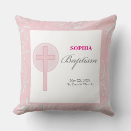 Rosa Snöre Girl Baptism Kudde