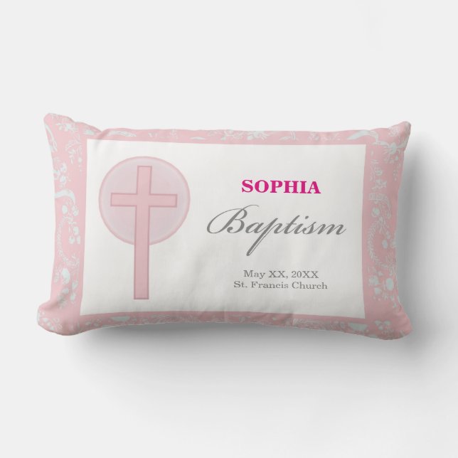 Rosa Snöre Girl Baptism Lumbarkudde (Framsida)