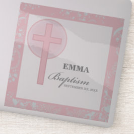 Rosa Snöre Girl Baptism Personlig Klistermärken