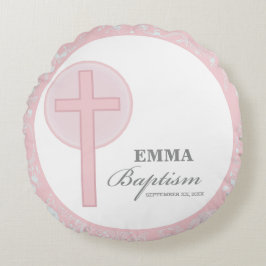 Rosa Snöre Girl Baptism Personlig Rund Kudde