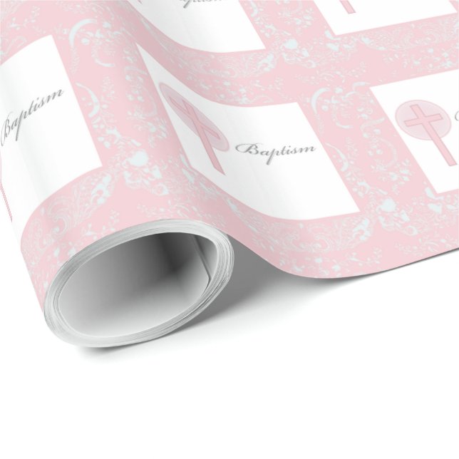 Rosa Snöre Girl Baptism Presentpapper (Rullad Hörn)