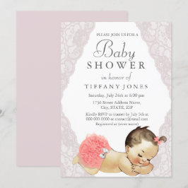 Rosa Snöre Girl Vintage Baby Shower Inbjudan