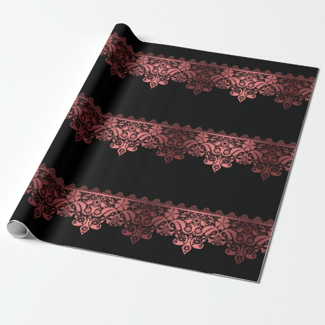 Rosa snöre romantisk dekorfärggradient bronze lacy presentpapper (Utrullad)