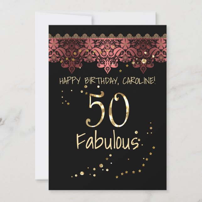 Rosa snöre romantiska svarta övertoningsbrons lacy inbjudningar (Framsida)