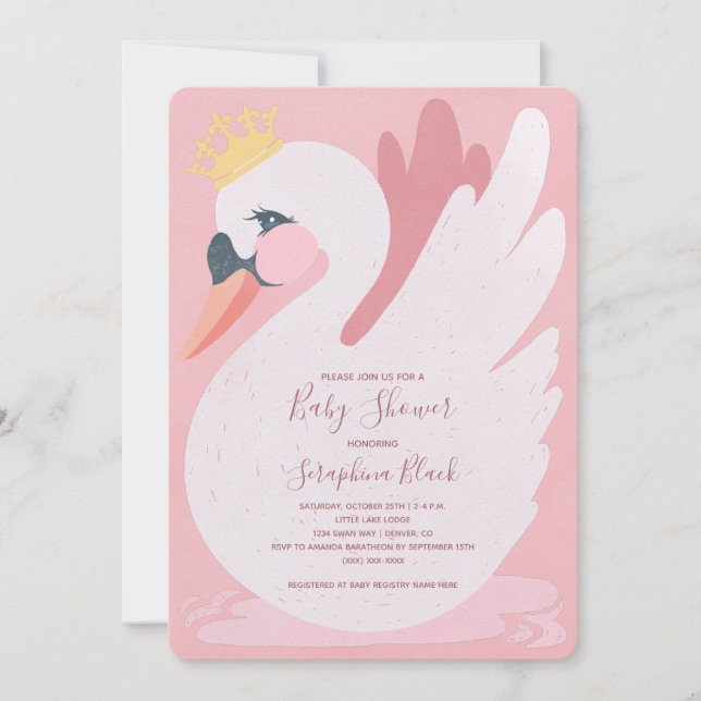 Rosa Snöre Svan Princess Baby Shower Inbjudningar (Framsida)