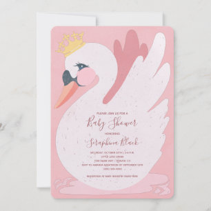 Rosa Snöre Svan Princess Baby Shower Inbjudningar