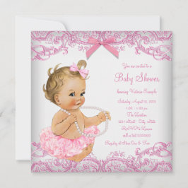 Rosa Snöre Tutu Girl Baby Shower Inbjudningar