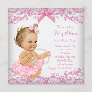 Rosa Snöre Tutu Girl Baby Shower Inbjudningar