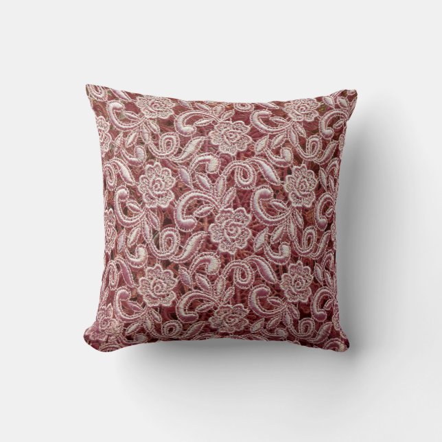 Rosa snöre, vintage ro mönster. kudde (Framsida)