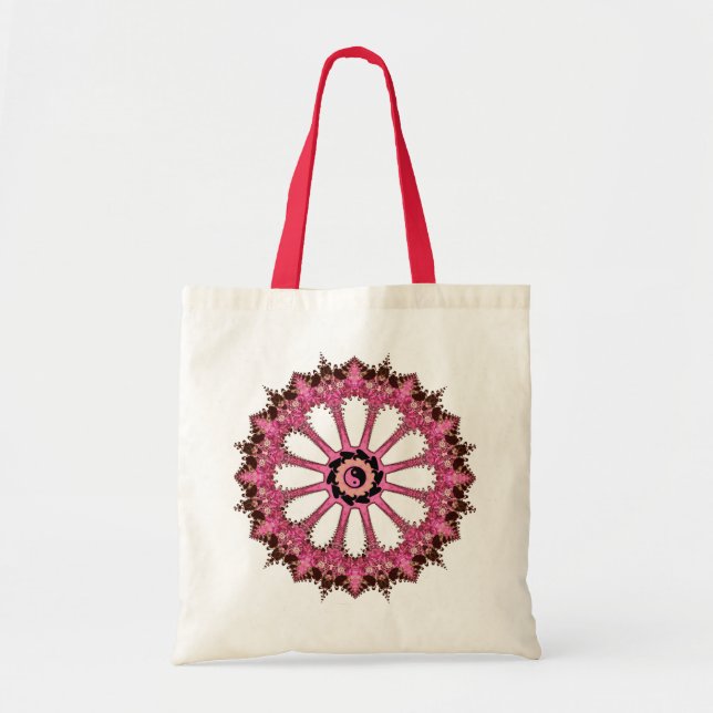 Rosa Snöre Yin Yang Mandala Flower Bag Tygkasse (Framsidan)