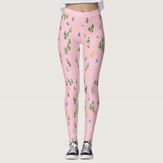 Rosa Snowboarders Snowboarding Illustration Leggings (Framsida)