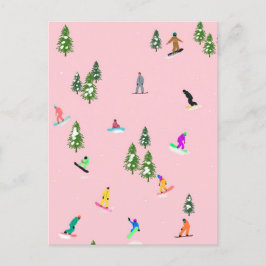 Rosa Snowboarders Snowboarding Illustration Vykort