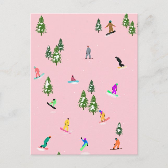 Rosa Snowboarders Snowboarding Illustration Vykort (Framsida)