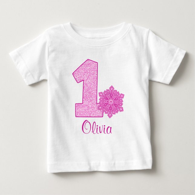 Rosa Snowflake 1a Birthday Personlig T-shirt (Framsida)