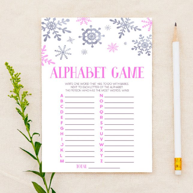 Rosa Snowflake Alphabet Baby Shower Game Brevpapper (Skapare uppladdad)
