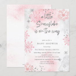 Rosa Snowflake är på väg mot Winter Baby Shower Inbjudningar