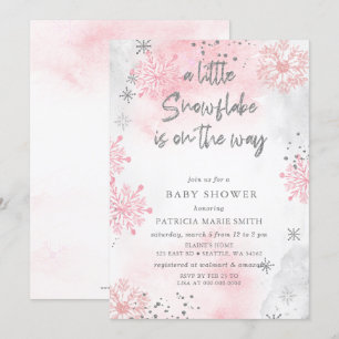 Rosa Snowflake är på väg mot Winter Baby Shower Inbjudningar