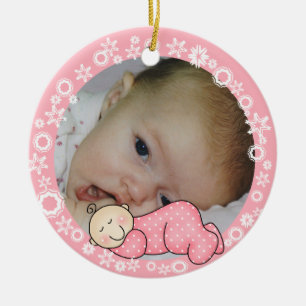 Rosa Snowflake Baby 1:a juldagen Julgransprydnad Keramik