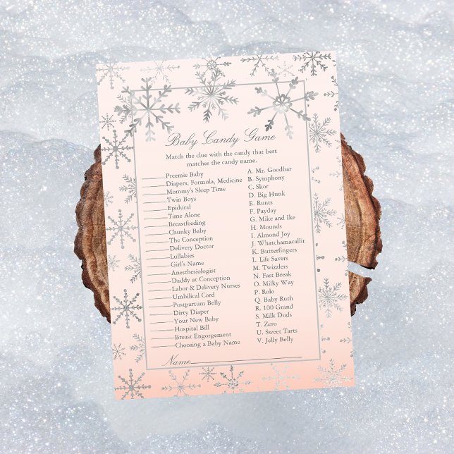 Rosa Snowflake Baby Candy Baby Shower Game Inbjudningar (Skapare uppladdad)
