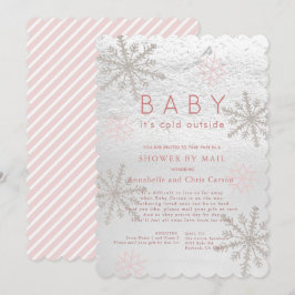 Rosa Snowflake Baby dess Kall Shower by Mail Inbjudningar