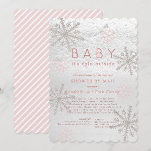 Rosa Snowflake Baby dess Kall Shower by Mail Inbjudningar