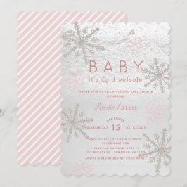Rosa Snowflake Baby dess Kall Virtuella babyskor Inbjudningar