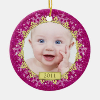 Rosa Snowflake Baby Första julprydnaden Julgransprydnad Keramik