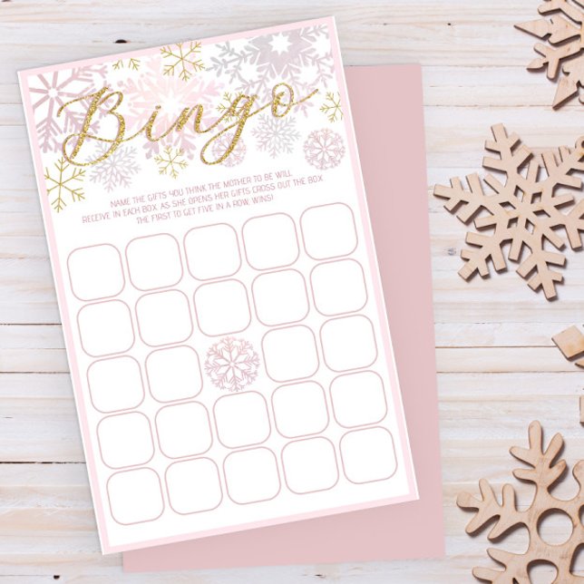 Rosa Snowflake Baby Shower Bingo Game (Blush Pink Winter Baby Shower Fun Game)