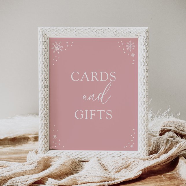 Rosa Snowflake Baby Shower Card and Gifts Sign Poster (Skapare uppladdad)